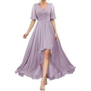 HPPEE Flutter Mouw V-hals Bruidsmeisjesjurken voor Vrouwen Geplooide A-lijn Chiffon Formele Avondjurk, Wisteria, 32