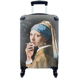 MuchoWow® Koffer - Meisje met de parel - Johannes Vermeer - Sigaretten - Past binnen 55x40x20 cm en 55x35x25 cm - Handbagage - Trolley - Fotokoffer - Cabin Size - Print