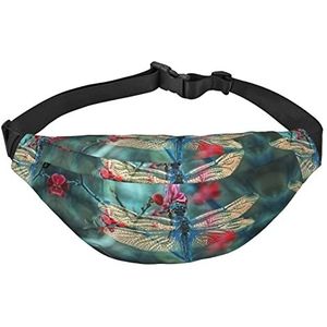 Mooie Gouden Hond Reizen Running Grote Crossbody Tas Waistpack Mode Leuke Taille Rugzak Outdoor Sport Waistpack, Libelle Op De Bloem, One Size