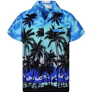 V.H.O. Funky Hawaïhemd heren korte mouwen voorzak Hawaii-print strand palmen diverse kleuren, Beach monoblauw, 4XL