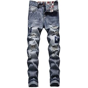 Casual Bedrukte Jeans Heren Stretch Mode Denim Broek (Color : Blau F, Size : S)