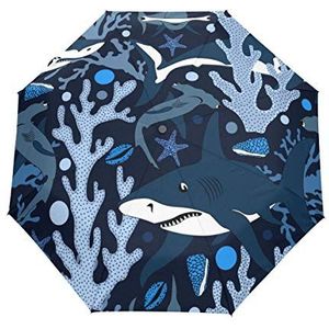 Jeansame haai oceaan zee aquatische koraal vouwen compacte paraplu automatische regen paraplu's voor vrouwen mannen kind jongen meisje