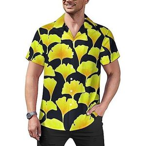 Ginkgo Herfst Bladeren Heren Casual Button-Down Shirts Korte Mouw Cubaanse Kraag Tees Tops Hawaii T-shirt M