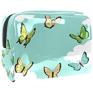 Beige vlinder multifunctionele make-up tas voor tienermeisjes, PVC toilettas met rits make-up zakje cosmetica tas voor reizen, Veelkleurig18, 18.5x7.5x13cm/7.3x3x5.1in,