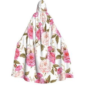 WURTON Unisex volledige lengte capuchon mantel volwassen cape carnaval party cosplay kostuum mantel 190cm bloemen bloem roos roze