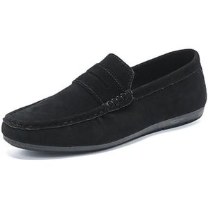 Herenloafers Suede Vamp Moe-Toe Penny Loafers Stiksels Details Comfortabel Antislip Antislip Casual Slip-on (Color : Black, Size : 43 EU)