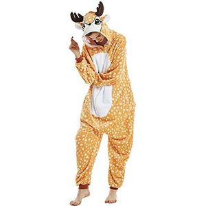 Woneart Unisex Volwassen Pyjama Onepiece Cosplay Kostuum Dier Loungewear Nachtkleding Halloween Xmas Gift Homewear, Elk, M