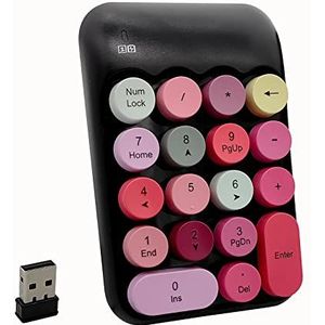 Seaciyan Draadloos nummerpad, ergonomisch schattig kleurrijk retro mini draagbaar numeriek toetsenbord, 2,4 G draadloos extern toetsenbord voor computer, laptop (zwart rood)