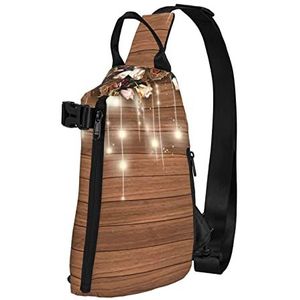 WOWBED Bloem Rustieke HoutGedrukt Crossbody Sling Bag Multifunctionele Rugzak Voor Reizen Wandelen Buitensporten, Zwart, One Size
