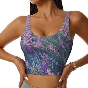 Paars Lavendel Veld Print Casual Wear Vrouwen Sport Vest Yoga Vest Workout Vest Voor Vrouwen Lichtgewicht Trendy, Zwart, S