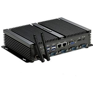 Kingdel ventilatorloze mini-desktopcomputer met Celeron 1037U dual-core processor, 8 GB RAM, 64 GB SSD, HD graphics, 2 * LAN, 4 * COM RS232, HD, 4 * USB 3.0, WiFi