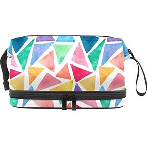 Grote capaciteit reizen cosmetische tas,Make-up tas,Waterdichte make-up tas Organizer, kleurrijke driehoeken patroon, Meerkleurig, 27x15x14 cm/10.6x5.9x5.5 in