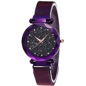 Nieuwe Vrouwen horloges Ladies Starry Sky Magnet Buckle Clock Fashion Diamond Vrouw Quartz Horloges Relogio Feminino (Color : Purple)