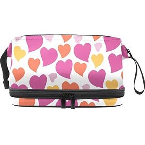 Grote capaciteit reizen cosmetische tas,Fun Heart Pattern Rosy Yellow Orange,Make-up Bag,Waterdichte make-up tas Organizer, Meerkleurig, 27x15x14 cm/10.6x5.9x5.5 in