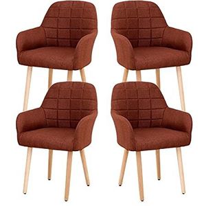 GEIRONV Eetkamerstoelen Set van 4, zachte stof kussen rugleuning appartement balkon stel stevige hout benen woonkamer fauteuil Eetstoelen (Color : Coffee)