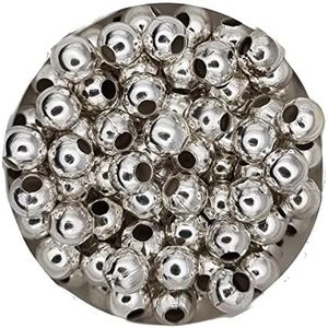 Metalen kralen met grote gatenkralen, 3 mm, ca. 100 stuks, zilverkleurig, licht, rond met gat om te knutselen, leuke kralen, doe-het-zelf glitterkralen, sieraadkralen, bolletjes, tussenparels