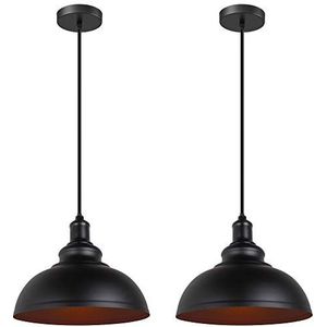 iDEGU 2 stuks hanglamp industriële kroonluchter plafondlamp vintage E27 retro metalen plafondlamp voor keuken eetkamer woonkamer restaurant diameter 29 cm (zwart compleet)