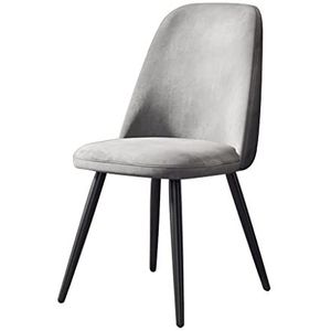 GEIRONV 1 stks keuken stoelen, moderne flanel zwarte benen home eetkamer stoel woonkamer slaapkamer appartement lounge stoelen Eetstoelen (Color : Light gray)