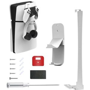Fiorky PS5 Slim Wall Mount, Host Muurbeugel met Controller Headset Haak Wandmontage Kit Stabiele Ruimtebesparend voor PS5 Disc Versie & Digitale Editie