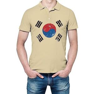 Retro Zuid-Korea vlag heren shirt met korte mouwen golfshirts normale pasvorm tennis T-shirt casual zakelijke tops