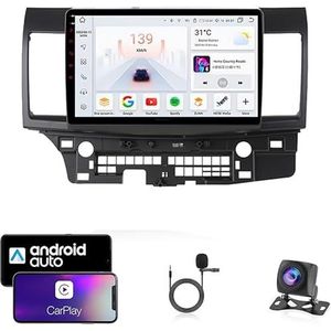 9 Inch Autoradio Compatibel voor Mitsubishi Lancer 2015-2016 met GPS Navigatie CarPlay Android Auto Acht-Core 4G Bluetooth WiFi MirrorLink Stuurwiel Afstandsbediening(T3 8 Core 4G+Wifi 2G+32G)