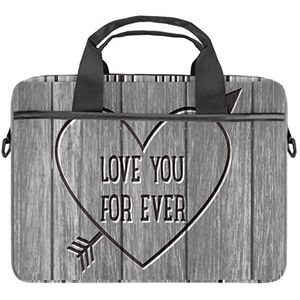 Liefde Hart Gesneden Hout Board Grijs Laptop Schouder Messenger Bag Crossbody Aktetas Messenger Sleeve voor 13 13.3 14.5 Inch Laptop Tablet Beschermen Tote Bag Case, Meerkleurig, 11x14.5x1.2in /28x36.8x3 cm