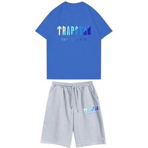Trapstar kinder T-shirt met korte mouwen herensportpak,2-delige joggingbroek van trapstar-katoen met korte mouwen,100-160,jongen,deerntje,Zomer casual trainingspak(Color:1,Grootte:100(child))