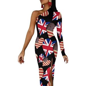 Britse vlag en Amerikaanse vlag dames halve mouw jurk avondfeest lange jurken cocktail split bodycon jurk M