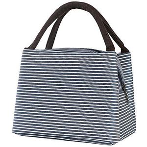 XYBH Geïsoleerde Lunchtas Lunch Box Tote Cooler Bag Voor Mannen Vrouwen Volwassenen Kinderen Waterdichte Oxford Stof Picnic Cool Bag 21 x 17 x 16 cm Zwart Wit Strepen (Blue White)