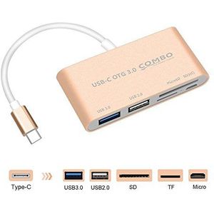 GZCRDZ USB-C OTG Hub met USB-C naar USB 3.0 + USB 2.0 + TF/SD/MicroSD kaartlezer + Micro USB Power Port - Adapter Connector Kabel voor Macbook Pro/ChromeBook/Meer Type-C apparaten