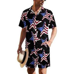 USA Flag Stars Patriot Pride Hawaiiaanse pak voor heren, set van 2 stuks, strandoutfit, shirt en korte broek, bijpassende set