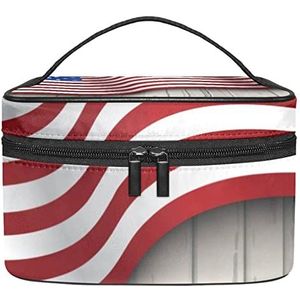 Amerikaanse vlag op grijze houten plank draagbare make-up tas reizen cosmetische tassen voor vrouwen meisjes rits etui organizer, Meerkleurig, 22.5x15x13.8cm/8.9x5.9x5.4in