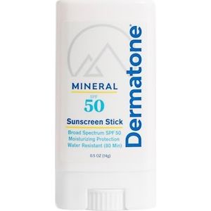 Dermatone Mineral Sunscreen Face Stick SPF 50, No Touch Breed Spectrum Zink Zonwering Staaf voor Gezicht, Lichaam en Gevoelige Huid, 14 g