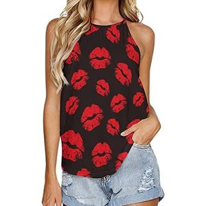Rode lippen prints dames tank top zomer mouwloze t-shirts halter casual vest blouse print t-shirt 3XL