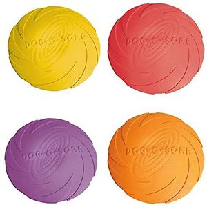 Schecker Flying Fun ruimtebesparende frisbee van bijtvriendelijk natuurlijk rubber, 4 stuks