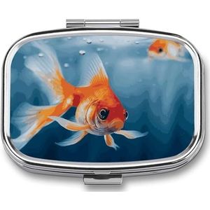 Pillendoos 2 compartimenten pillenorganisator vis reizen pillendoosje met spiegel vierkante metalen pillencontainer wekelijkse geneeskunde planner vitamine organizer voor zak