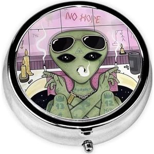 Alien Smoke draagbare pillendoos, 3 compartimenten medicijnpillenetui, bedrukte pillenorganizer voor zakportemonnee en reizen