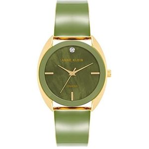 Anne Klein Vrouwen echte Diamond Dial Bangle horloge, AK/4040, groen/goud, Groen/goud