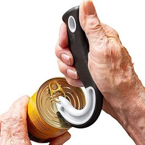 2-delige ringtrek-blikopener, J-vormige glazen dekselopener, blikopener voor gebruikers met zwakke handgreep, gemakkelijk te openen voor blikjes met borgringen voor ouderen en artritis lijdt hulp