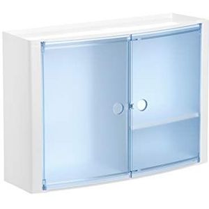 TATAY Horizontale kunststof kast, witte kleur en 2 deuren zonder knoppen in doorschijnend blauw en uitneembare binnenplank.