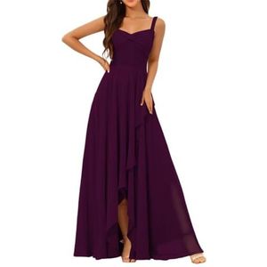 Chiffon bruidsmeisjesjurken voor dames, met split, lange baljurken, cocktailjurken, grote maten, Pruim, 32