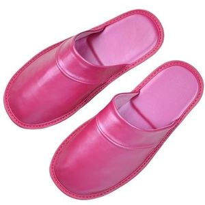 OZLCUA Slippers met gesloten teen grote maten echt rundleer linnen pantoffels huizen in indoor slipper lente herfst mannen vrouwen ouderen antislip casual enkele schoen gezellige slipper (529 roze,