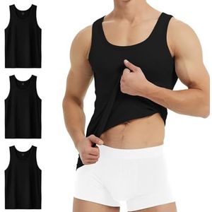 YouShow Onderhemd voor heren, 3/5 stuks, 100% katoen, tanktop, fijne rib, 3 x zwart, 5XL