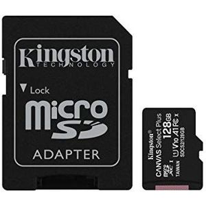 Kingston 128GB microSDHC Canvas Select Plus 100MB/s Lees A1 Klasse 10 UHS-I Geheugenkaart + Adapter met Frustratievrije Verpakking (SDCS2/128GBET)
