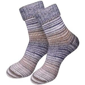 dunaro 2 paar gebreide Noorse sokken wollen sokken wintersokken behaaglijk warm dames heren, 2 paar | grijs-beige, 39-42 EU