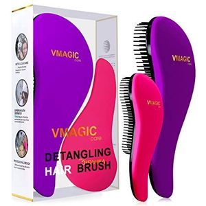 Borstel, anti-klitten, glijdt door verward haar, de beste borstel/kam voor dames, meisjes, heren en jongens, gebruik op nat en droog haar, paars en roze (big-purple, small-rose)