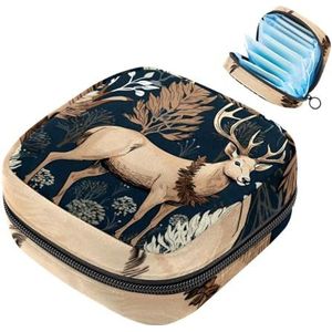 MUOOUM Opbergtas voor maandverband, kerstbos eland menstruatiecup zakje, draagbaar maandverband opbergzakken vrouwelijke menstruatie eerste menstruatie tas voor tienermeisjes vrouwen dames