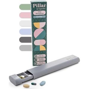 Pillar - 7-daagse pillendoos-organizer, BPA-vrije tarwestro-pillenorganizer, mooie tablet-organizer voor reizen en thuis (koel grijs)