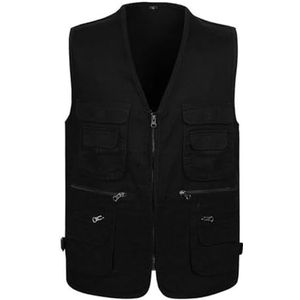 Pegsmio Katoenen Vest Voor Mannen Lente Zomer Tool Mouwloze Jas Multi Pocket Vest, Zwart Vest, 4XL