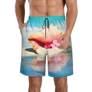 Mooie Succulente Print Heren Zwemmen Shorts Trunks Mannen Sneldrogende Ademend Strand Surfen Zwembroek met Zakken, Beach Conch Zeegezicht, M